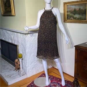 Joie Leopard Halter Pleat Mini Dress